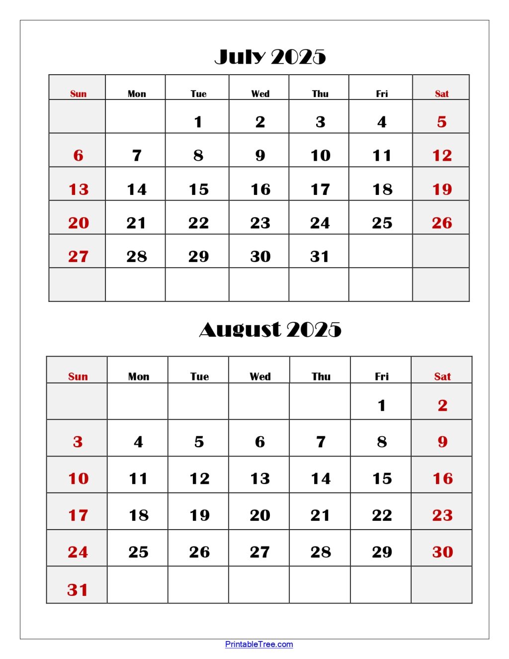 July and August 2025 Calendar