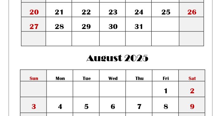 July and August 2025 Calendar